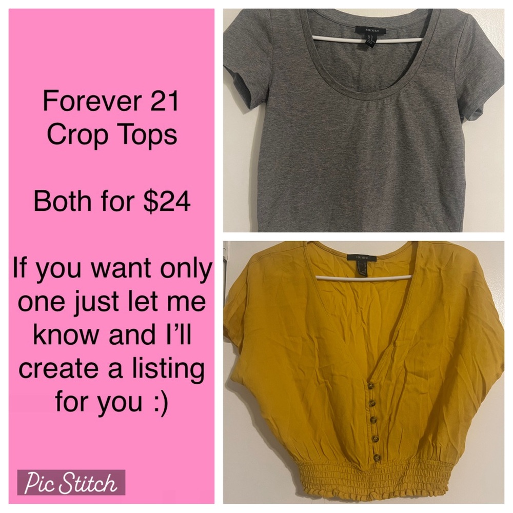 NWOT-Forever 21 Crop Tops- Size Med- Mustard and Gray